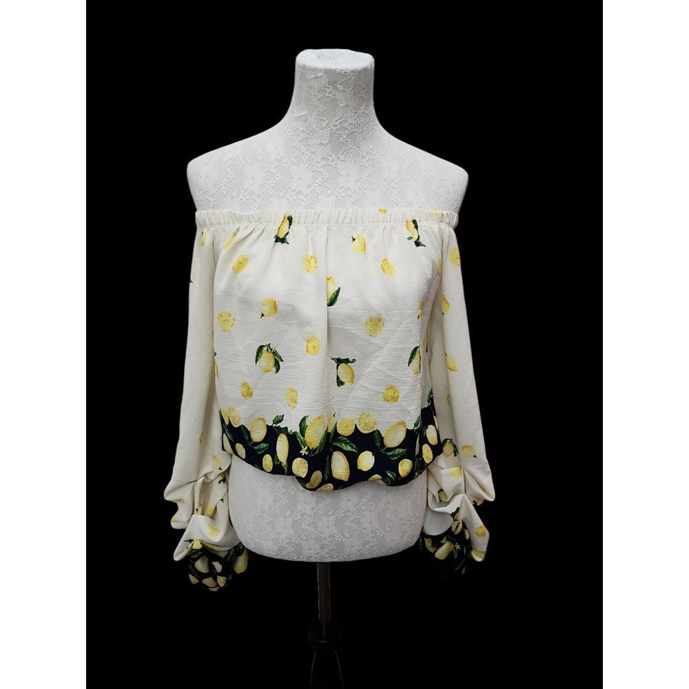 Top Chic Lemon Design Boho Off-The-Shoulder Blouse Detail Sleeves Large Stretchy